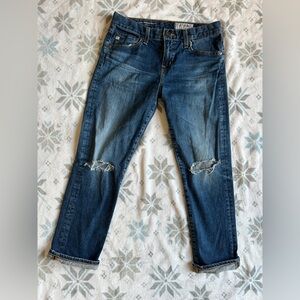 AG Adriano Goldschmied Dark Blue Distressed Boyfriend Jeans